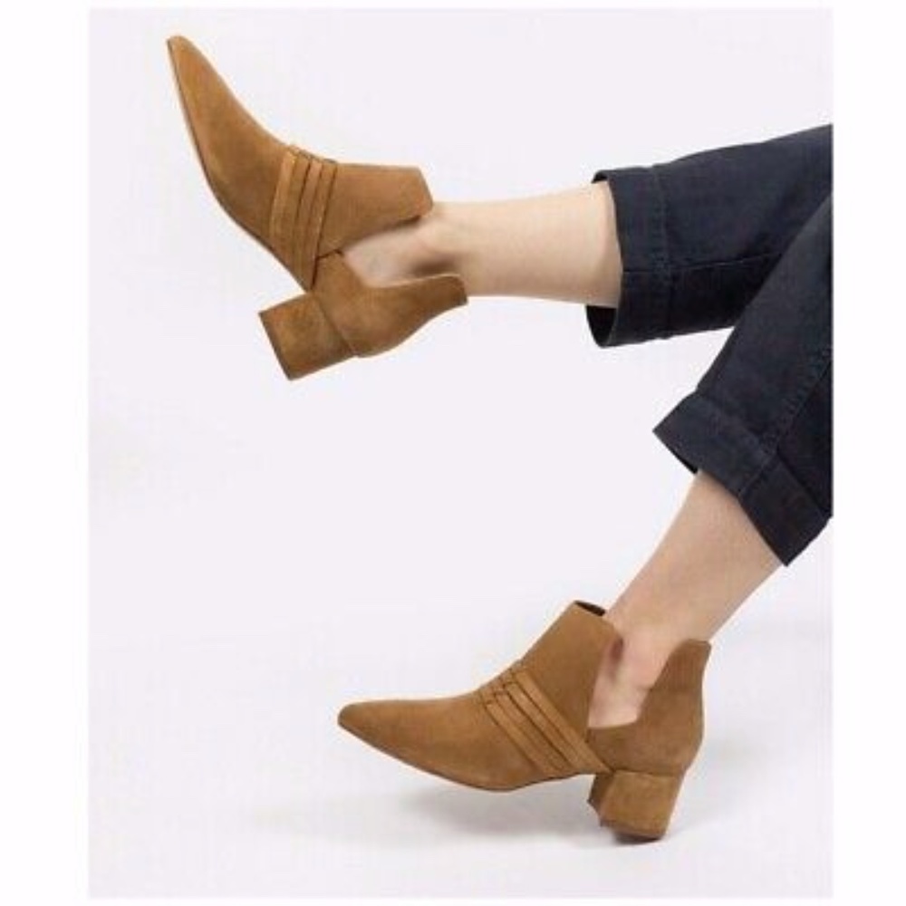 Able Womens Joselyne Booties Boots 6.5 Tobacco Suede Leather Ankle Chunky Heel